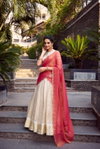 Off White Colour Jacquard Chex With Zari Weaving Work Lehenga With Blouse Dupatta LNB2011 